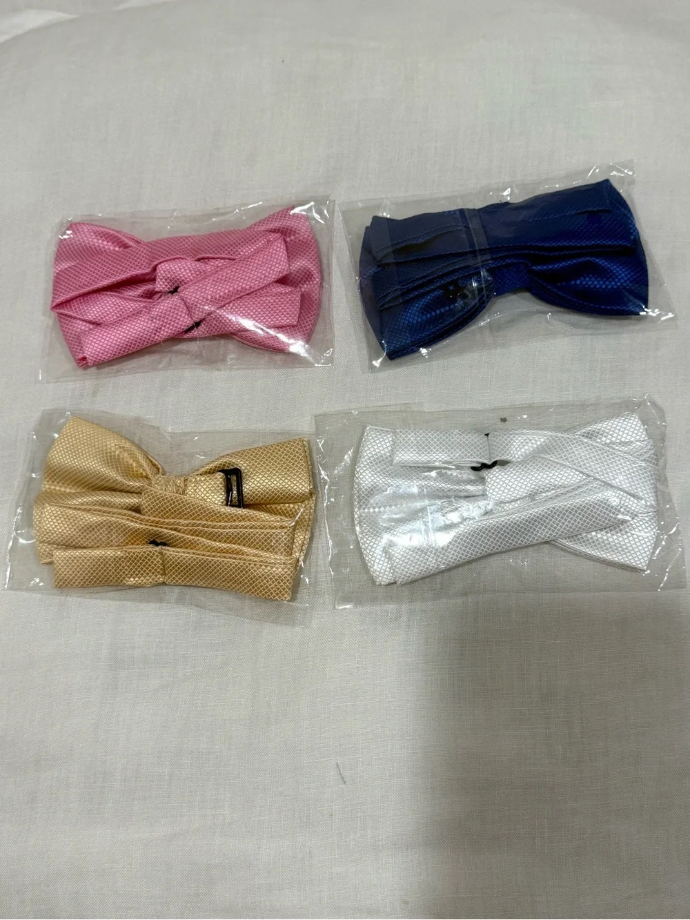 Kids Decorative Bow Ties Set — Pink, Blue, Gold & White Set of 4